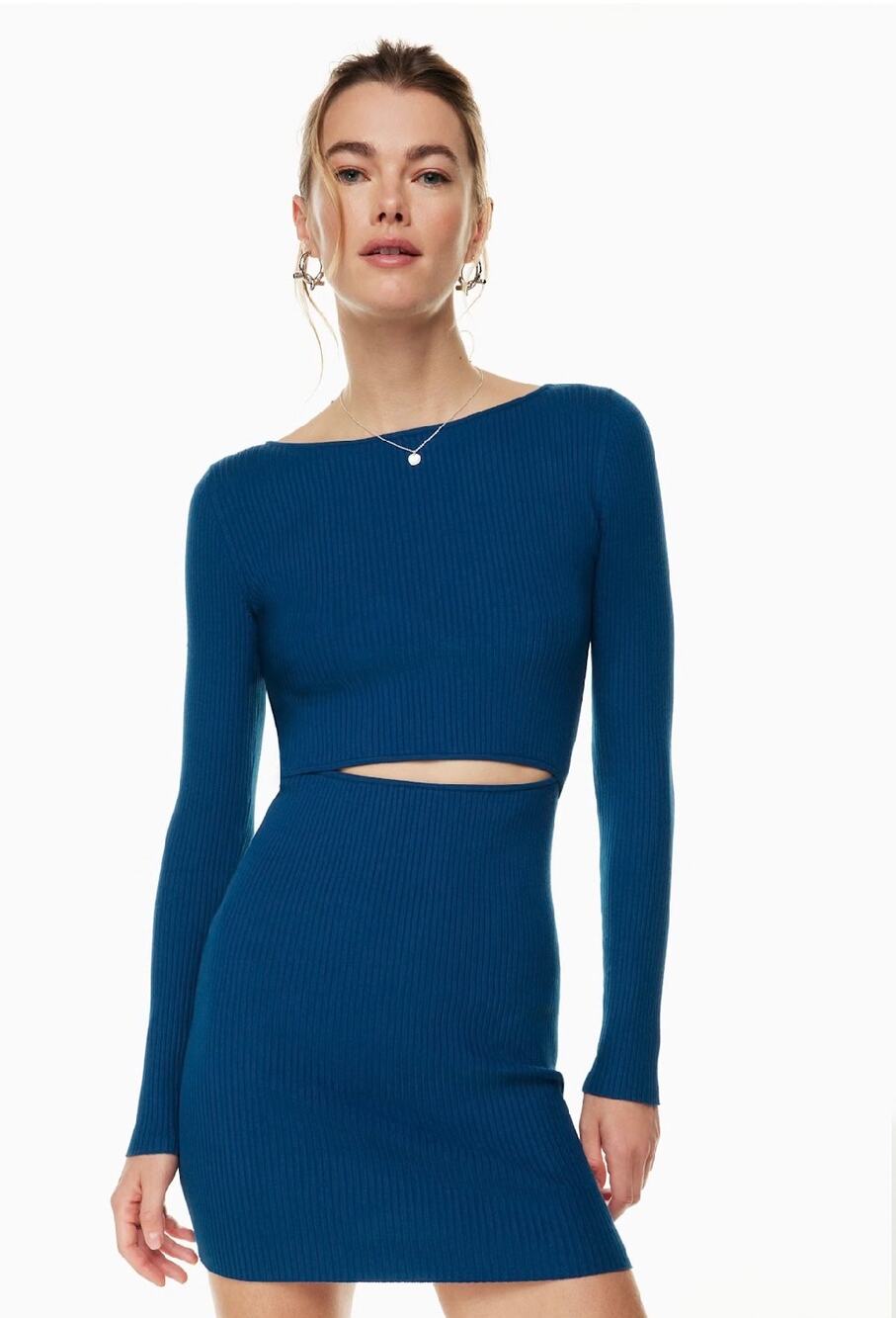 Wilfred Cutout Knit Blue Longsleeve Mini Dress